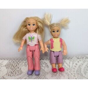 Fisher Price Loving Family Dolls 2 Blonde Girls Lot Sisters 2006 Green Butterfly
